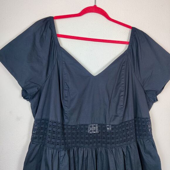 NWT Torrid Cotton Poplin Sheer Lace Waist Tie Back Tiered Midi Dress 3X Classic - Picture 6 of 16